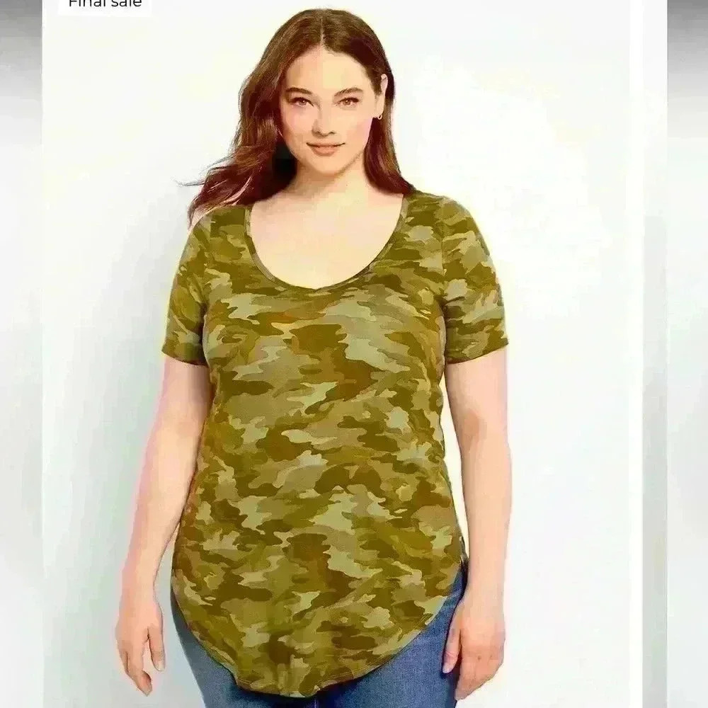 Lane Bryant Fitted Short-Sleeve V-Neck Tunic Tee Warm Army Size 18/20